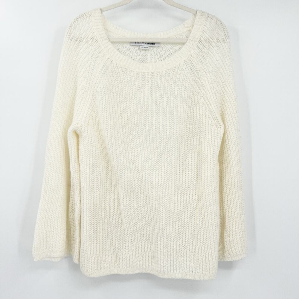 Project Naadam Womens Fall Preppy Open Knit Semi Sheer Sweater Size M Ivory